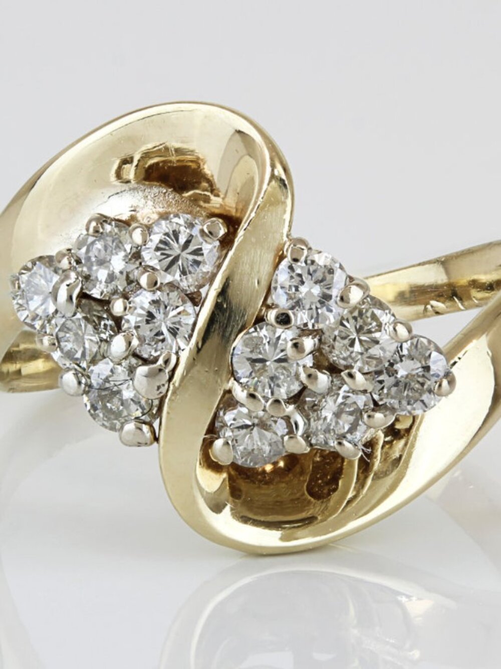 14K Yellow Gold Diamond Swirl Cocktail Statement Ring